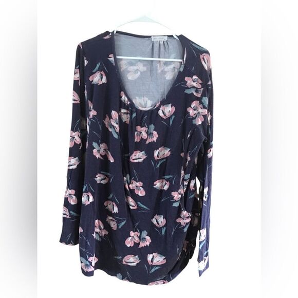 Small show size XXL long sleeve blue and pink floral tunic top - Picture 2 of 7